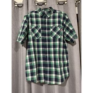 Ecko Unltd Shirt Mens 2XLT Tall Green Blue Plaid Short Sleeve Button Up
